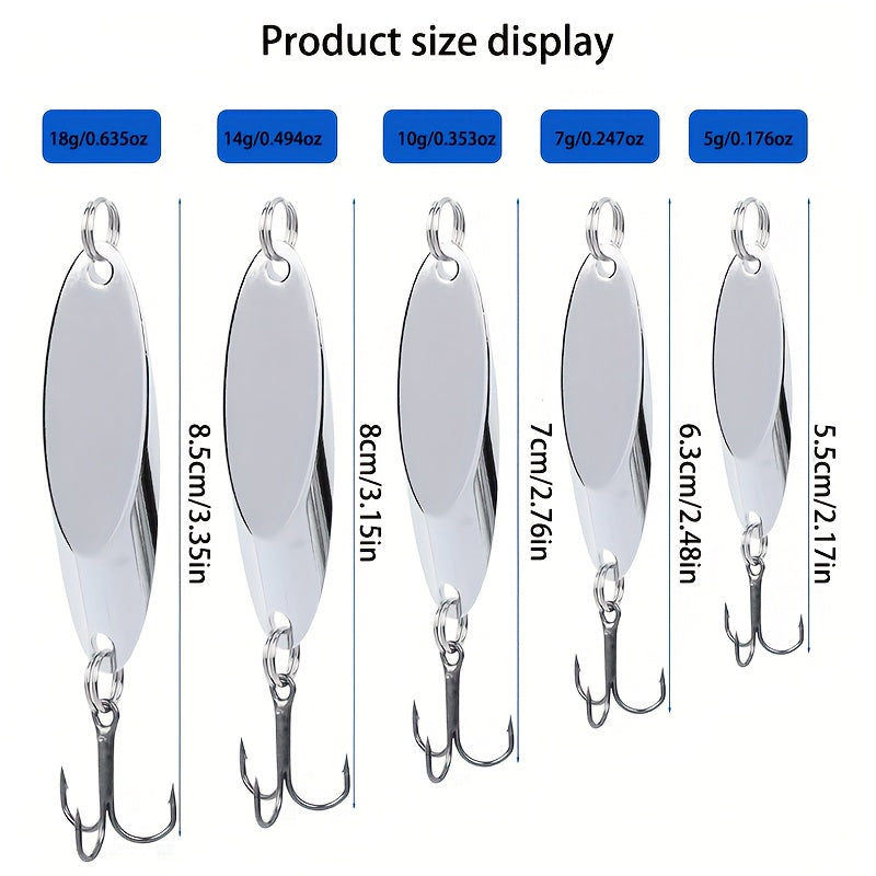 HQZOOMEE 5pcs Fishing Lures - Hard Metal Spinner Baits, Trout & Bass Lures for Salmon, Fishing Spoons