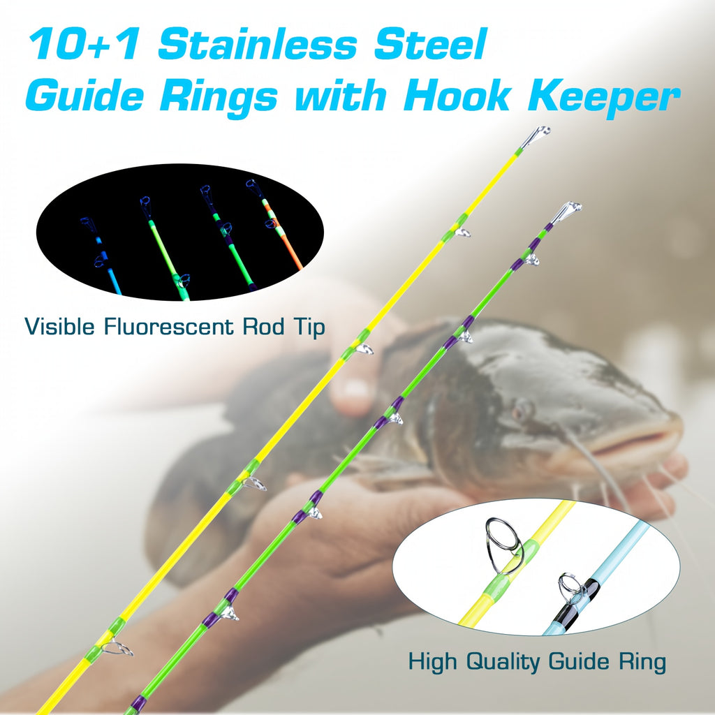 Goture 2pcs Catfish Fishing Rods - Heavy-Duty Carbon Fiber Construction, Medium Action (M) Fast Tip, Non-Slip EVA Grip Handle, Fluorescent Tip for Night Fishing - Freshwater & Saltwater Use - Ideal for Catfish, Bass, Trout -