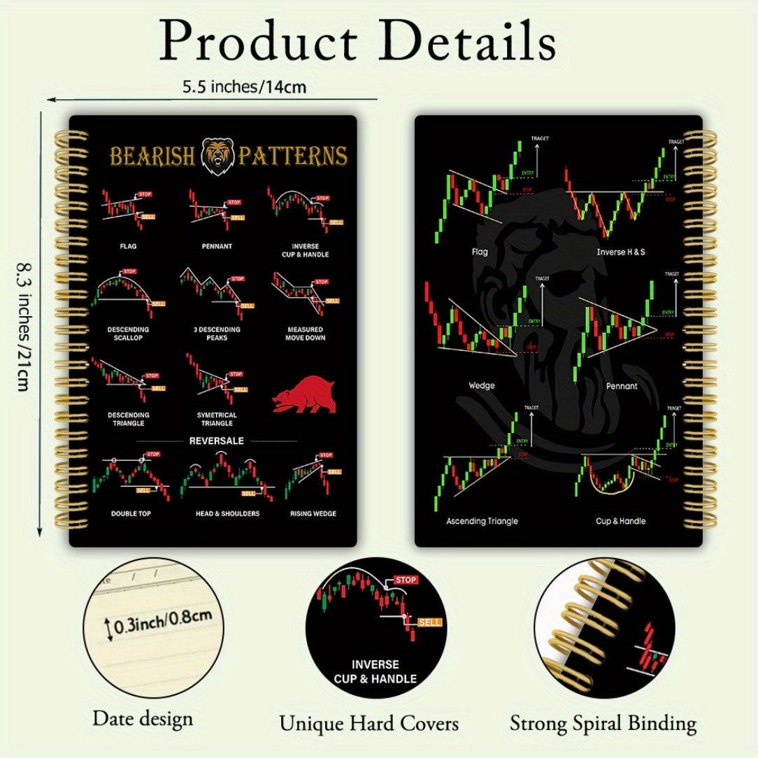 [Premium Trading Notebook] Premium Stock Market Trading Notebook - Spiral Bound Trading Journal with Bearish & Chart Patterns - 5.5x8.3 Inches - Smooth Writing Paper - Ideal for Day Traders, Investors & Financial Analysts - E