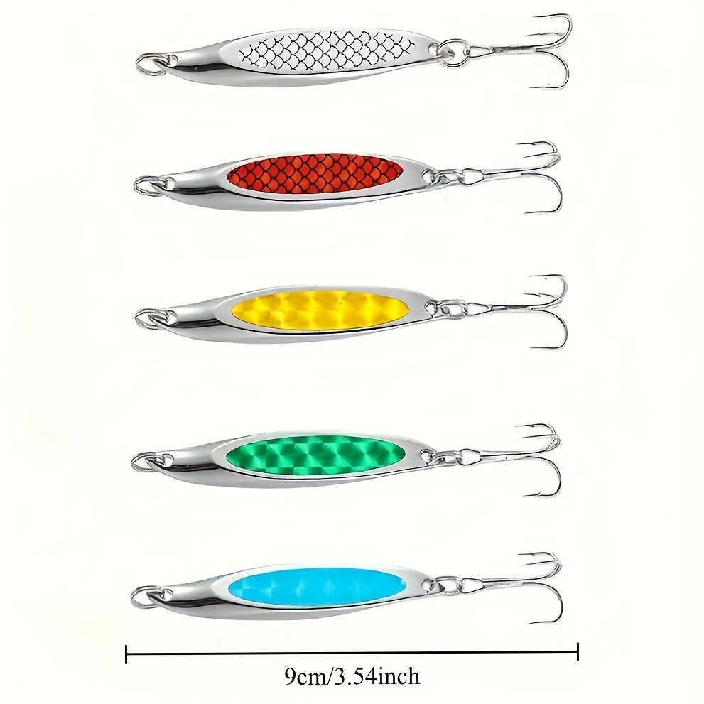 5pcs of Diagonal Cut Sequin Glitter Bait, Iron Plate Metal Sequin Bait with Three Hooks, Suitable for Shore Long-Distance Lure Hard Bait, Suitable for Bass, Trout, Etc, Bass Fishing, Fishing Lures, Spectacular Color, Action P