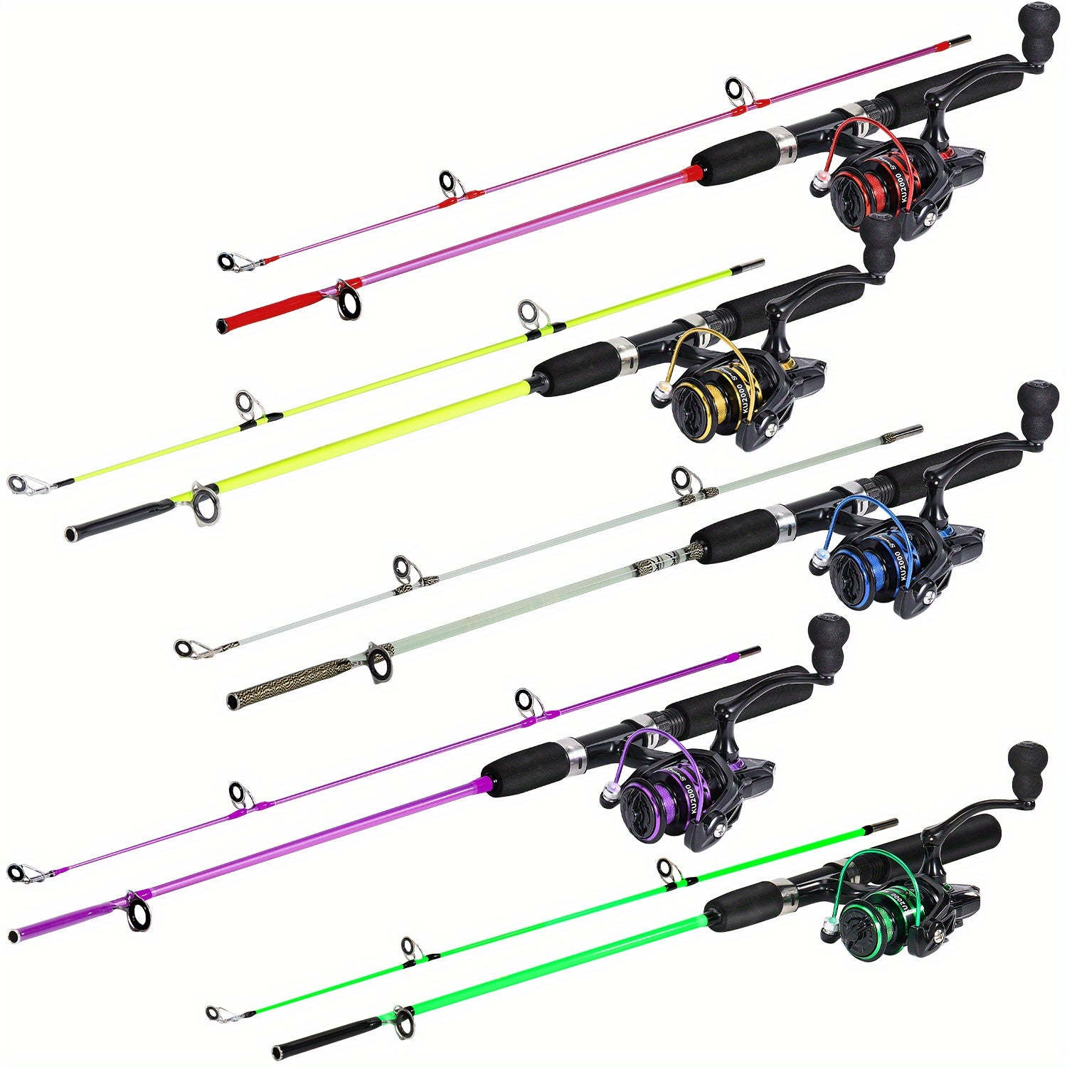 [1.8M/2.1M Fishing Combo] Sougayilang 1.8M/2.1M Fishing Rod & Reel Combo | Durable Resin, Ambidextrous, Moderate Action | 5.2:1 Drag Ratio Spincasting Set for Freshwater & Saltwater, Colorful Rods with Black Handles, Ergonomi