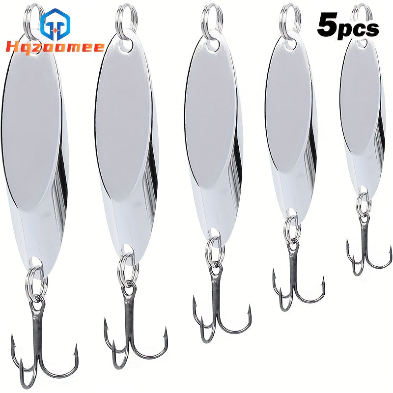 HQZOOMEE 5pcs Fishing Lures - Hard Metal Spinner Baits, Trout & Bass Lures for Salmon, Fishing Spoons
