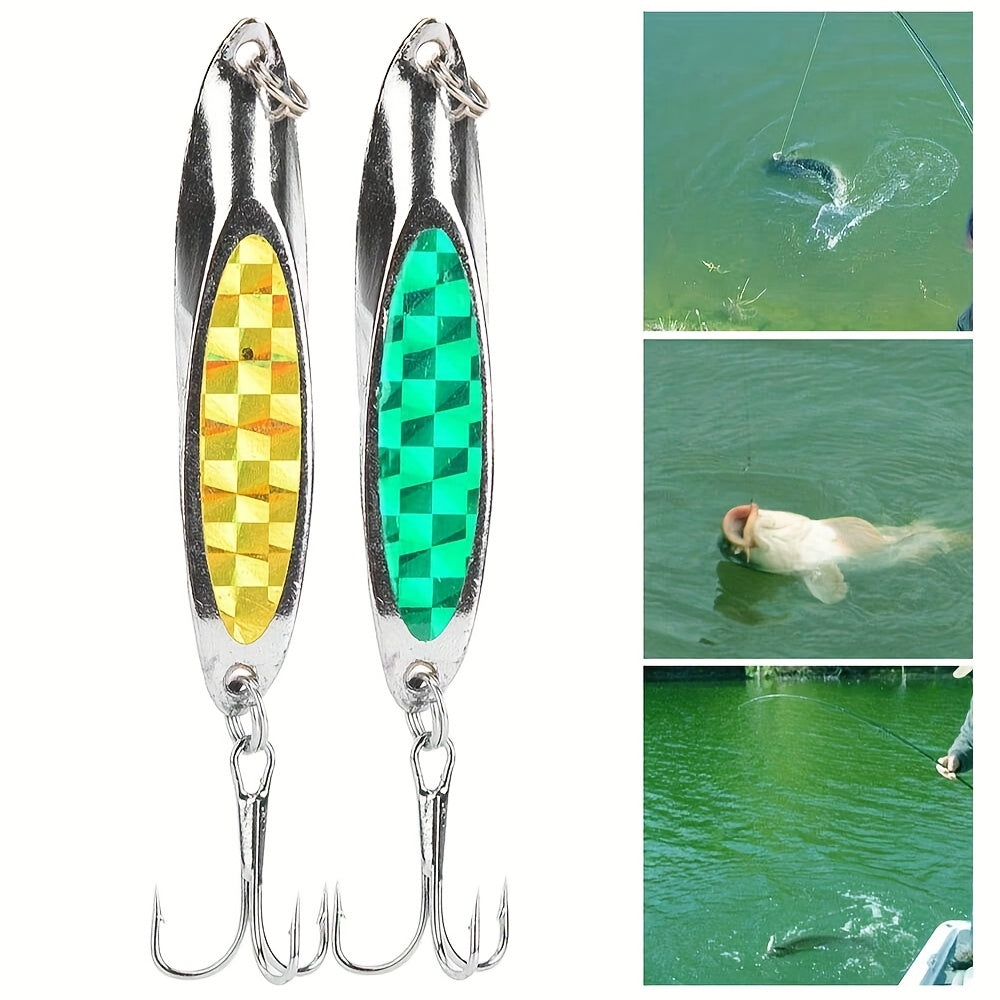 5pcs of Diagonal Cut Sequin Glitter Bait, Iron Plate Metal Sequin Bait with Three Hooks, Suitable for Shore Long-Distance Lure Hard Bait, Suitable for Bass, Trout, Etc, Bass Fishing, Fishing Lures, Spectacular Color, Action P