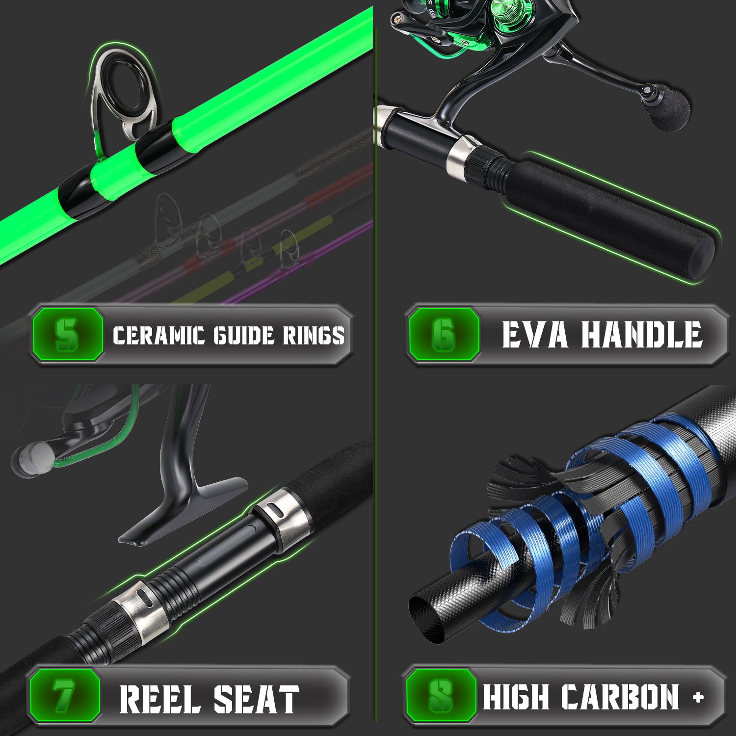 [1.8M/2.1M Fishing Combo] Sougayilang 1.8M/2.1M Fishing Rod & Reel Combo | Durable Resin, Ambidextrous, Moderate Action | 5.2:1 Drag Ratio Spincasting Set for Freshwater & Saltwater, Colorful Rods with Black Handles, Ergonomi