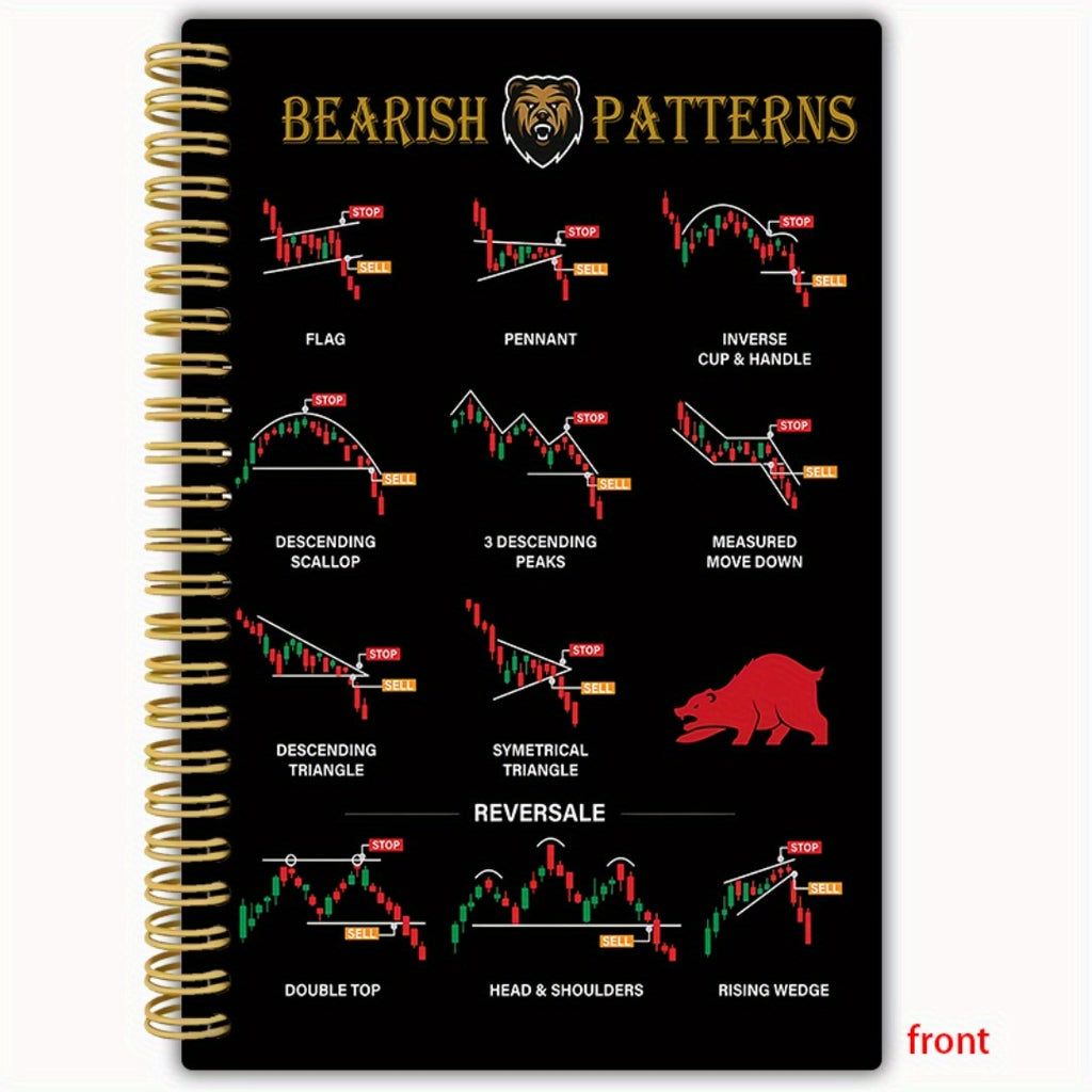 [Premium Trading Notebook] Premium Stock Market Trading Notebook - Spiral Bound Trading Journal with Bearish & Chart Patterns - 5.5x8.3 Inches - Smooth Writing Paper - Ideal for Day Traders, Investors & Financial Analysts - E