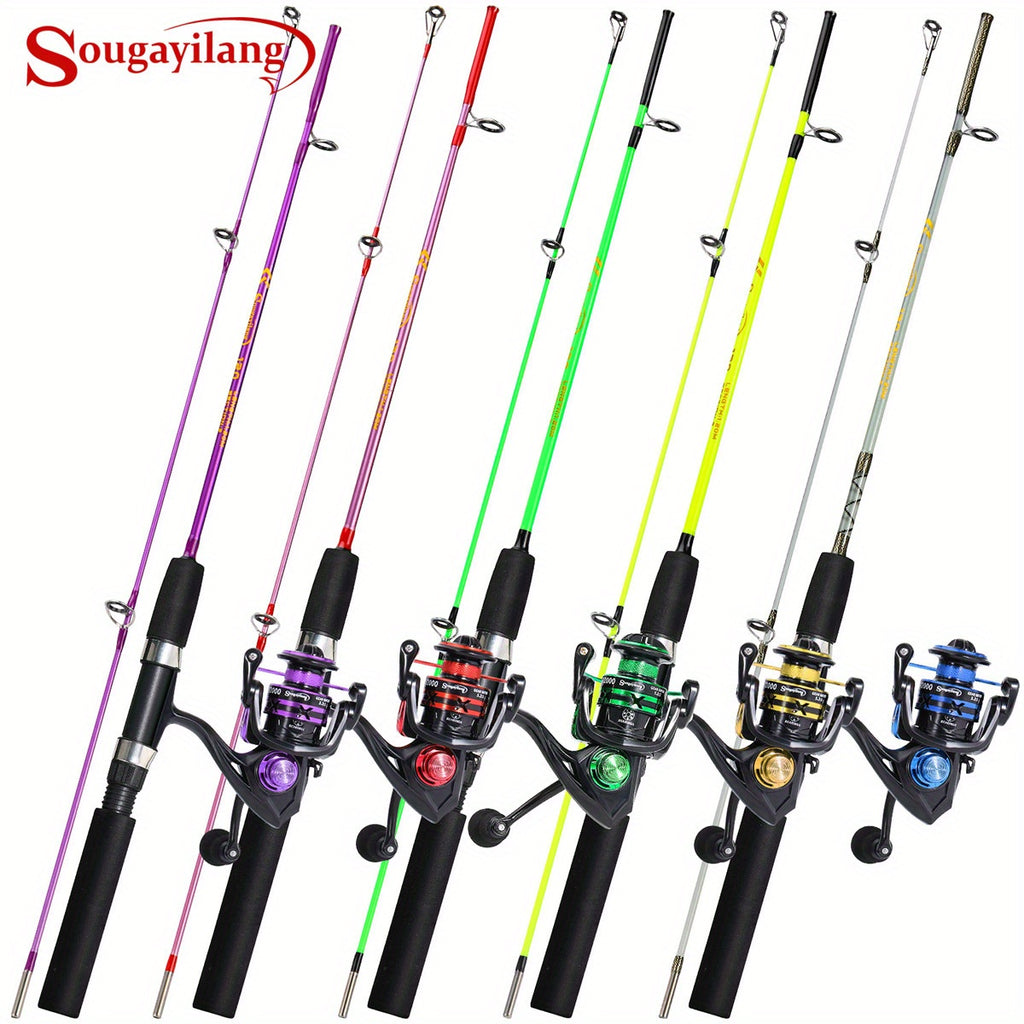 [1.8M/2.1M Fishing Combo] Sougayilang 1.8M/2.1M Fishing Rod & Reel Combo | Durable Resin, Ambidextrous, Moderate Action | 5.2:1 Drag Ratio Spincasting Set for Freshwater & Saltwater, Colorful Rods with Black Handles, Ergonomi