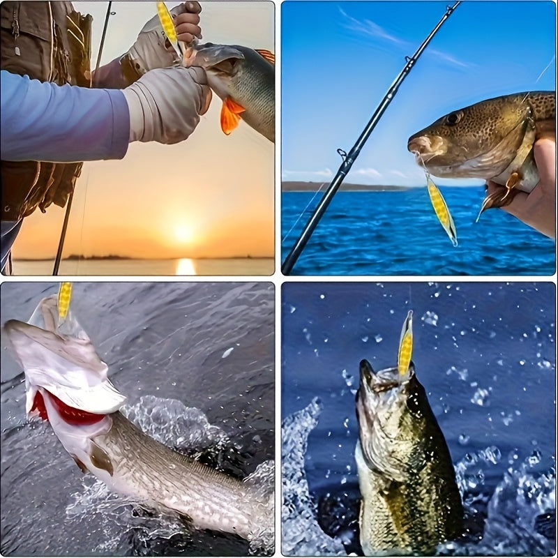 5pcs of Diagonal Cut Sequin Glitter Bait, Iron Plate Metal Sequin Bait with Three Hooks, Suitable for Shore Long-Distance Lure Hard Bait, Suitable for Bass, Trout, Etc, Bass Fishing, Fishing Lures, Spectacular Color, Action P