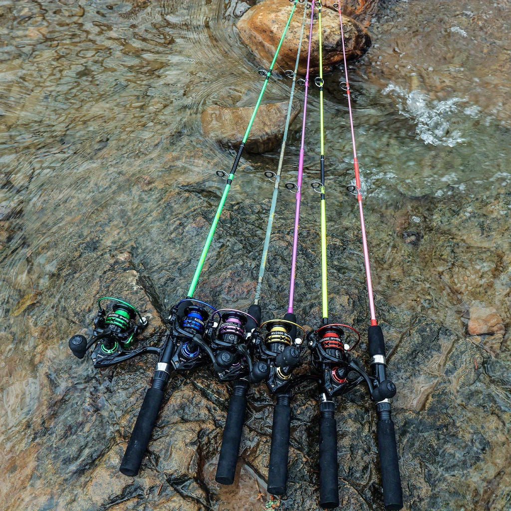 [1.8M/2.1M Fishing Combo] Sougayilang 1.8M/2.1M Fishing Rod & Reel Combo | Durable Resin, Ambidextrous, Moderate Action | 5.2:1 Drag Ratio Spincasting Set for Freshwater & Saltwater, Colorful Rods with Black Handles, Ergonomi