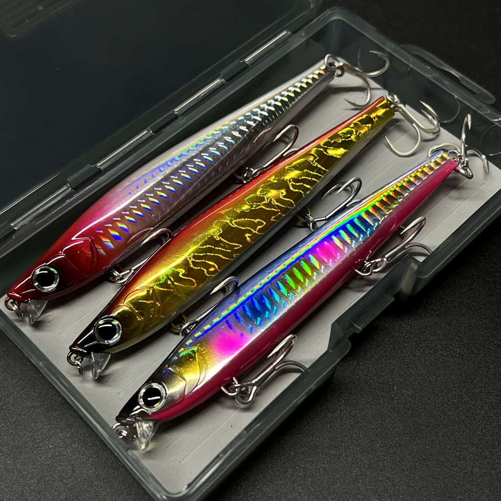 3pcs Isca Pesca Minnow Fishing Lures, 1.5oz Heavy Weight Sinking Jerkbaits, High-Refractive-Index Polymer, Longcasting Artificial Bait for Seabass Trout, Saltwater Sea Bass Plastic Tackle