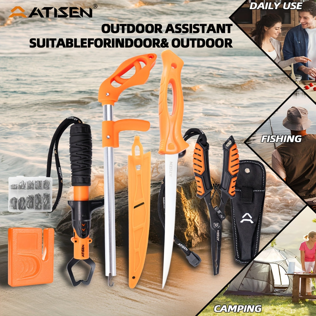 ATISEN Pro Stainless Steel Fishing Fillet Knife Set, Fish Lip Gripper, Perfect for Filleting, Boning, Frozen Bait, Perfect Valentine's & Christmas Gifts, Fishing Gear, Fishing Accessories, Fishing Knife, Fishing Scale Removal