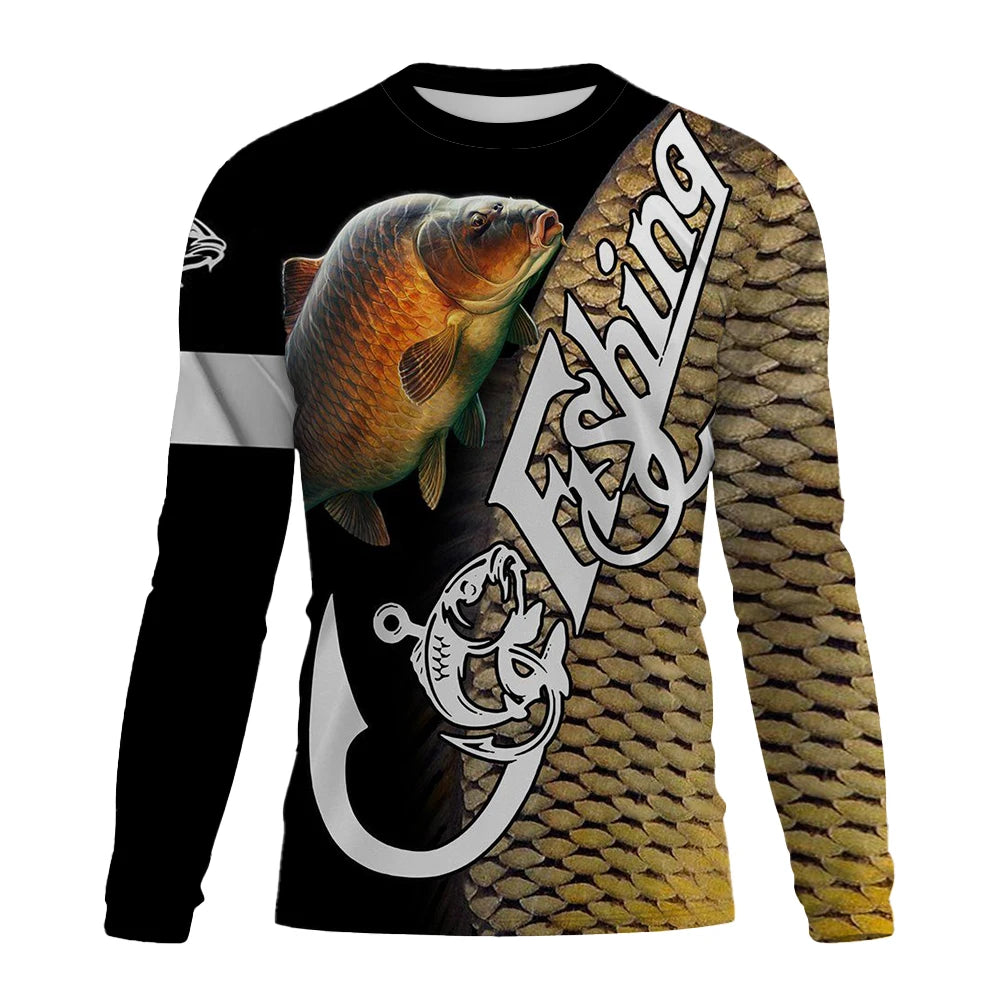 Men's T-Shirts Fishing Graphic 3D Print Tee Shirt Spring and Autumn Tops Fashion Casual Long sleevedfor Men Clothing XS-5XL