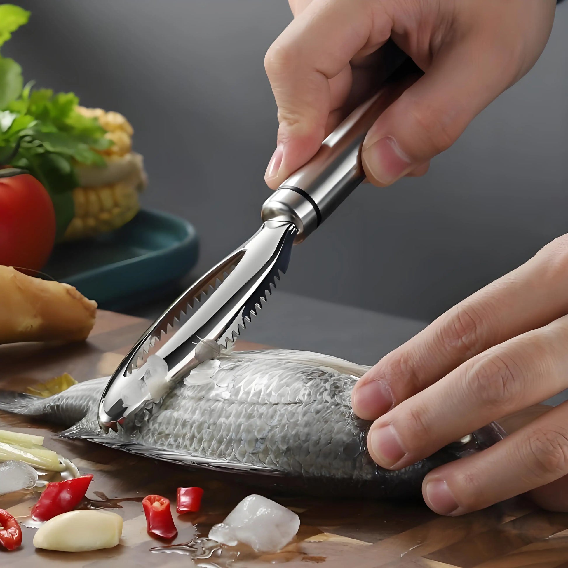 Stainless Steel Fish Scaler - Long Handle Kitchen Tool for Quick & Easy Descaling