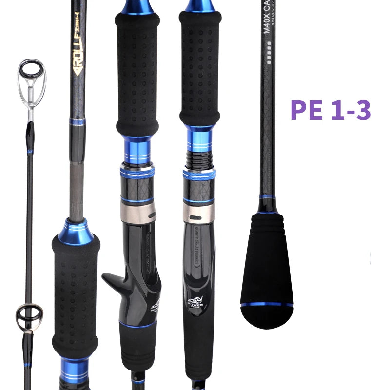 ROLLFISH Premium 2-Section Carbon Fiber Fast Jigging Rod Saltwater Deep Sea Tuna Bass Fishing Fuji Guides&Fuji Reel Seat