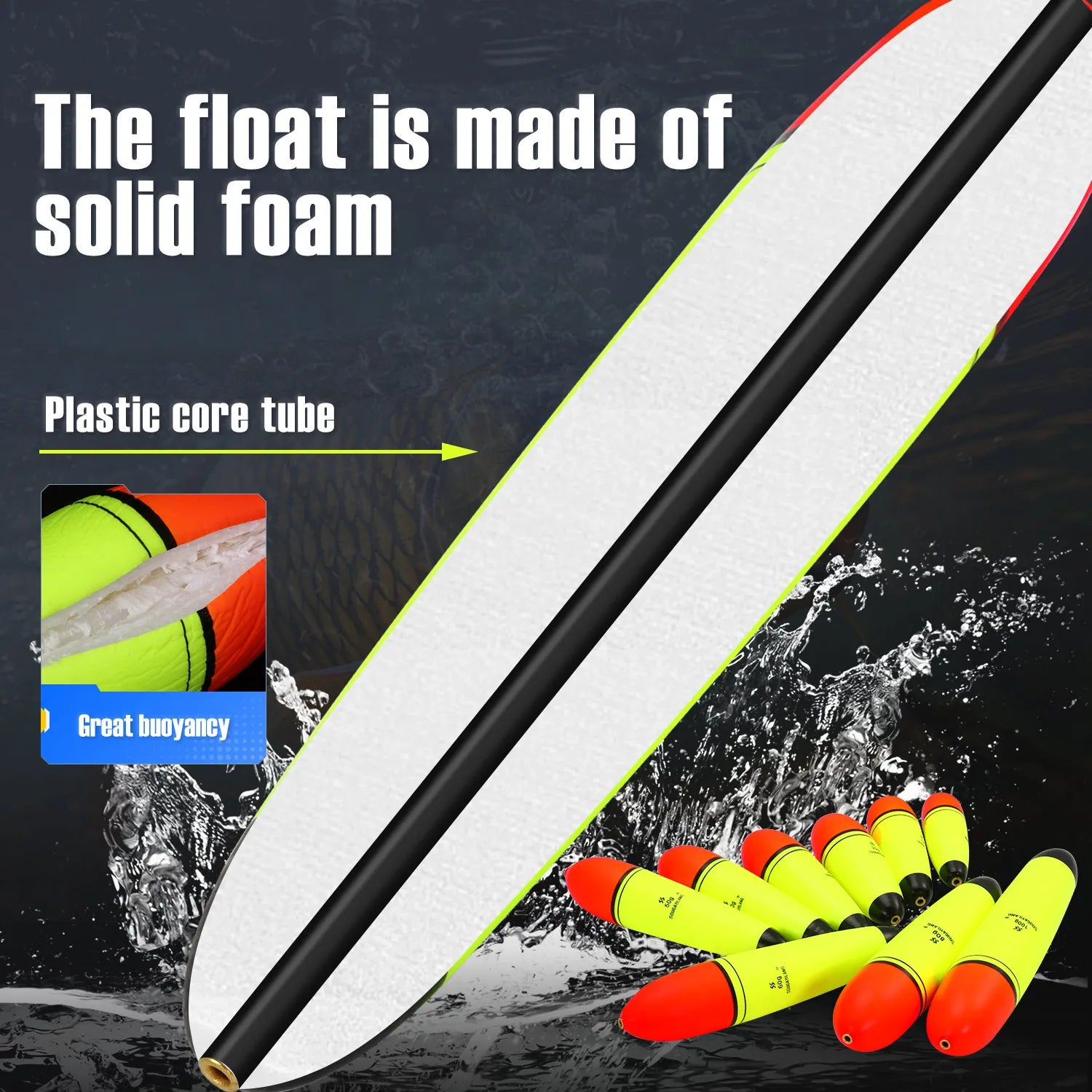 Sougayilang 5Pcs EVA Fishing Float Light Stick Foam Plastic Sea Rock Fishing Striking Floats for 10-100g Lure Weight