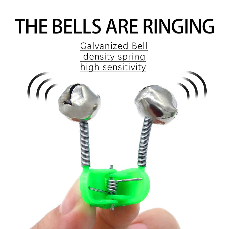 Plastic Fishing Bells Clips Night Fishing Rod Fish Bite Bait Alarm Indicator with Dual Alert Bells Outdoor Fishing Rod Tip Clips