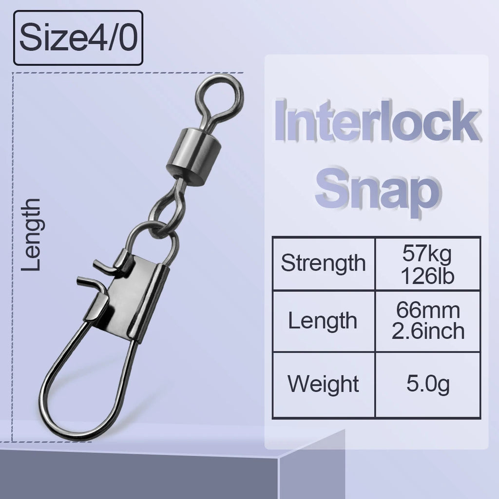 FishTrip Fishing Swivel Snap Interlock Snap with Rolling Swivel 50 100Pack Stainless Steel Cross Lock Snap Sea Fishing Connector