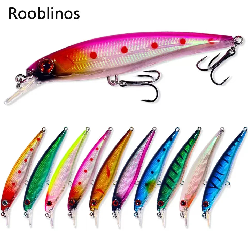 Rooblinos 1PCS New Pesca Fishing Lures Laser Minnow Hard Bait 110mm 13g Slowly Sinking Quality Professional Crankbait Jerkbait