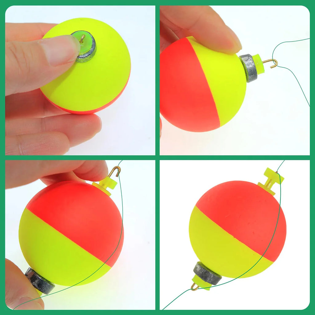Fishing Bobbers Floats  Foam Snap on Float Weighted Bobbers  Fishing Push Button Snap-on Bobbers Spring Oval Fishing Floats
