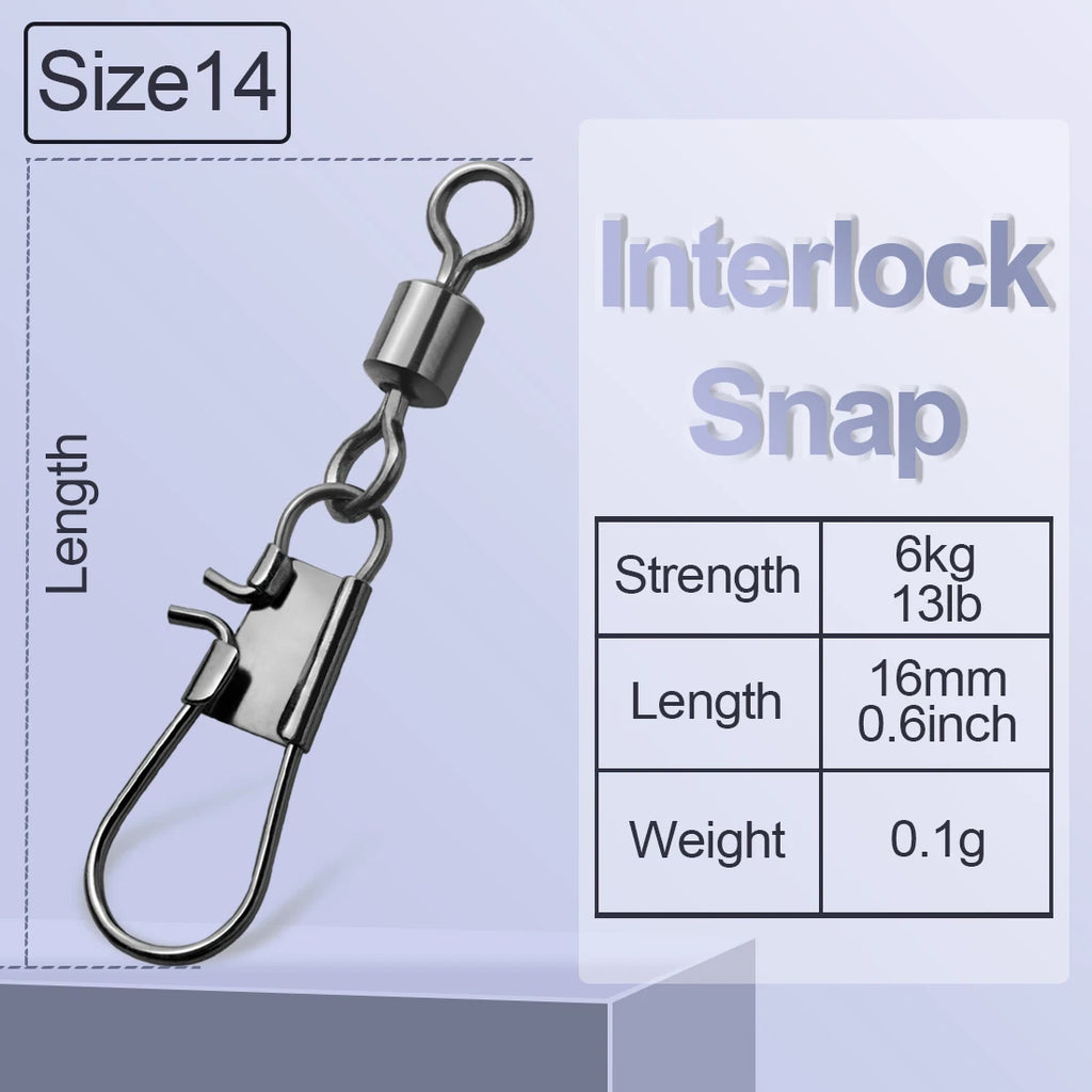FishTrip Fishing Swivel Snap Interlock Snap with Rolling Swivel 50 100Pack Stainless Steel Cross Lock Snap Sea Fishing Connector