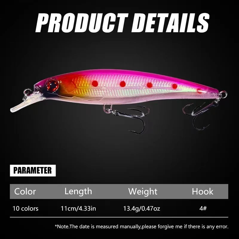 Rooblinos 1PCS New Pesca Fishing Lures Laser Minnow Hard Bait 110mm 13g Slowly Sinking Quality Professional Crankbait Jerkbait