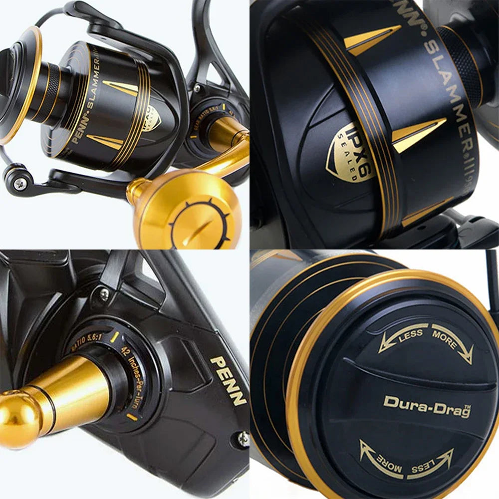 PENN SLAMMER III SLAIII 3500-10500 Spinning Fishing Reel 6+1BB Full Metal Body CNC Gear IPX6 Sealed Saltwater Reels