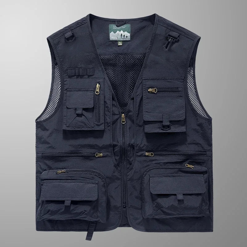 14 Pockets Summer New Men US Tactical Hiking Fishing Vest Mens Photographer Waistcoat Mesh Cargo Sleeveless Jacket Tool Vest 7XL