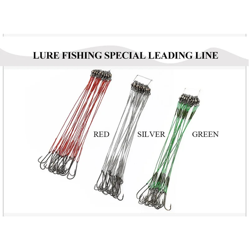 FLYSAND Anti Bite Steel Fishing Line Steel Wire Leader WIth #1 Hook With Swivel 50LB 20Pcs/Bag 3 Colors Fishing Tackle Gear