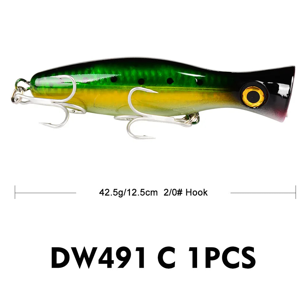 PROBEROS 1pc 13cm 43g Popper Fishing Lure Hard Artificial Bait with 2 Treble Hooks Carp Fishing Lures Wobbler,Luya bait