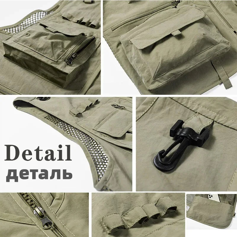 14 Pockets Summer New Men US Tactical Hiking Fishing Vest Mens Photographer Waistcoat Mesh Cargo Sleeveless Jacket Tool Vest 7XL