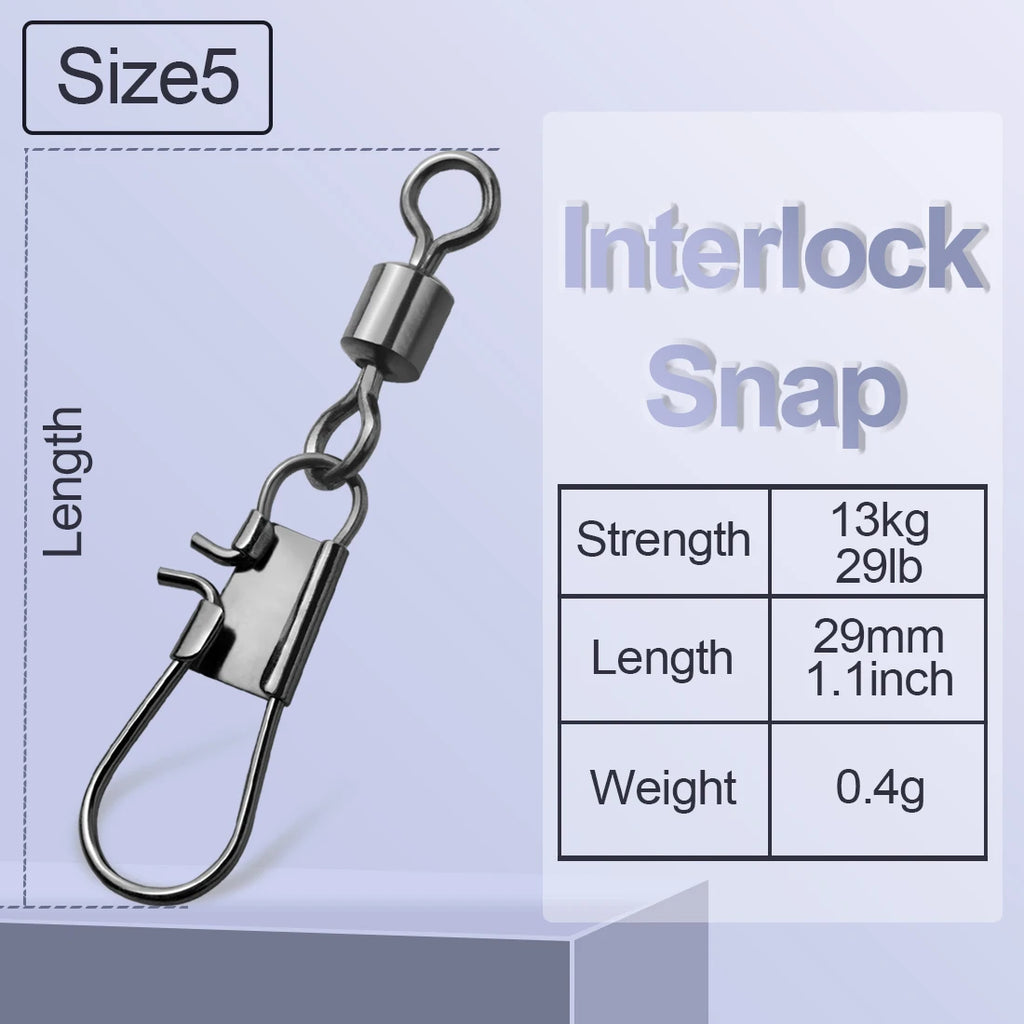 FishTrip Fishing Swivel Snap Interlock Snap with Rolling Swivel 50 100Pack Stainless Steel Cross Lock Snap Sea Fishing Connector