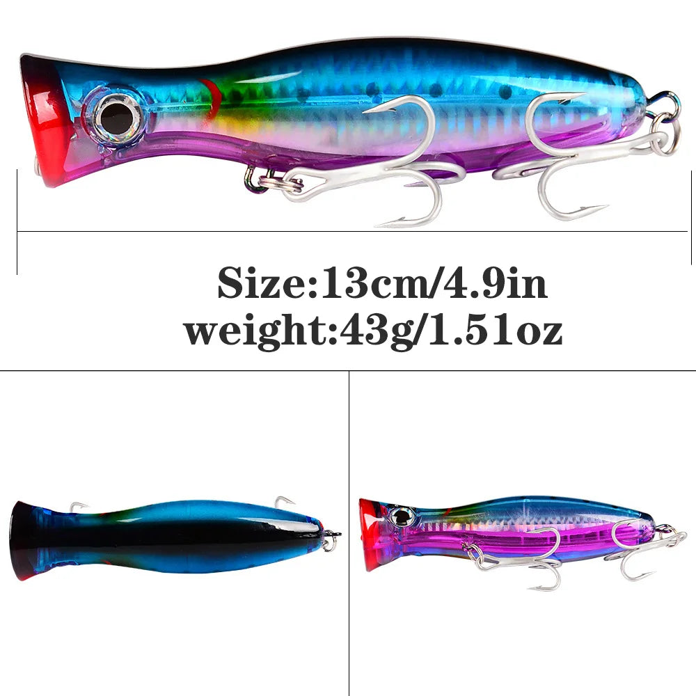 PROBEROS 1pc 13cm 43g Popper Fishing Lure Hard Artificial Bait with 2 Treble Hooks Carp Fishing Lures Wobbler,Luya bait
