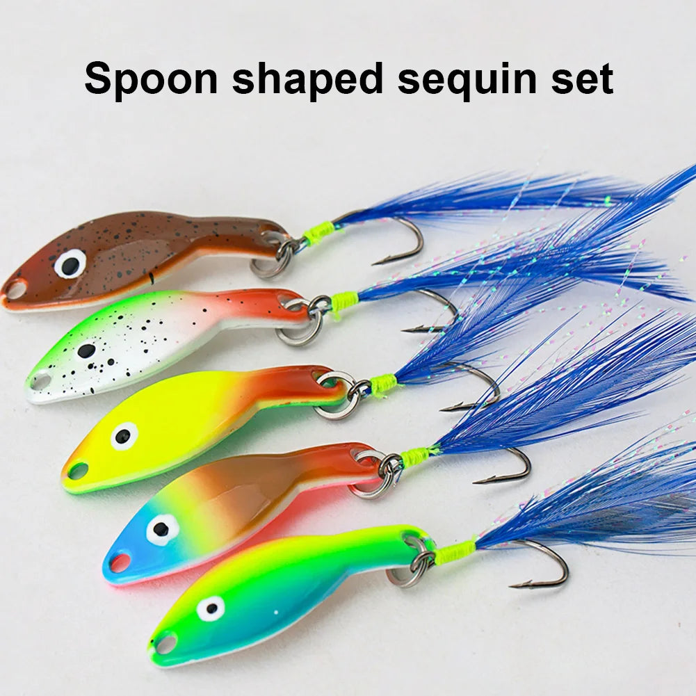 10Pcs Metal Blade Fishing Lures 360 Degree Rotating Crank Spinner Baits Feather Tail Spinner Spoon Hard Bait Fishing Accessories