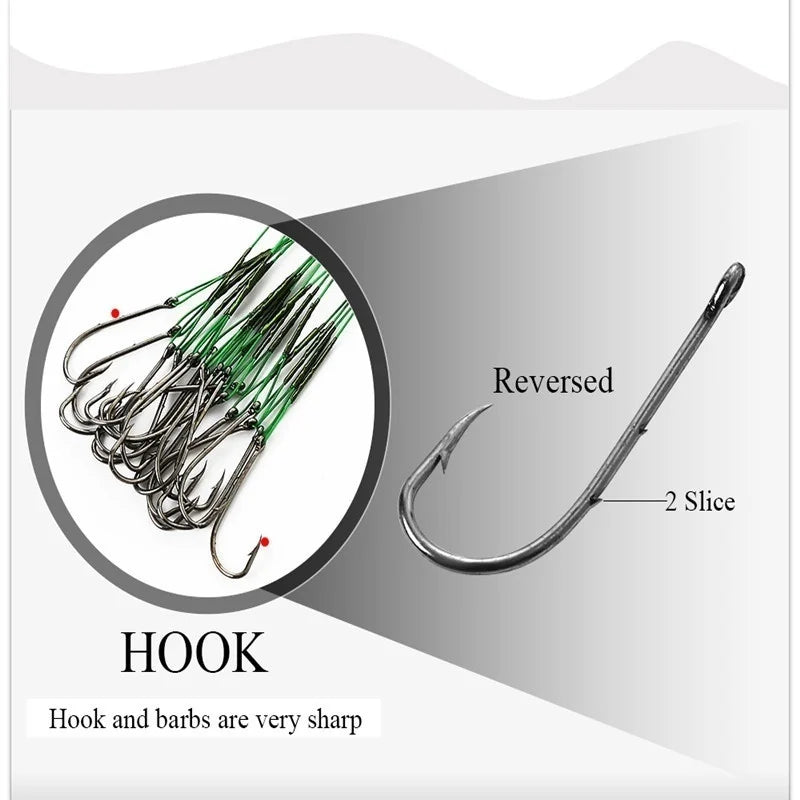 FLYSAND Anti Bite Steel Fishing Line Steel Wire Leader WIth #1 Hook With Swivel 50LB 20Pcs/Bag 3 Colors Fishing Tackle Gear
