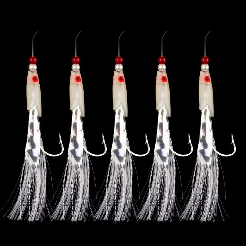 5 Pcs/Set Multi-Color Soft Silverskin Fishing Lure Set Imitation Fish Shrimp Bait with Crystal Barbed Hook for Variety Fish