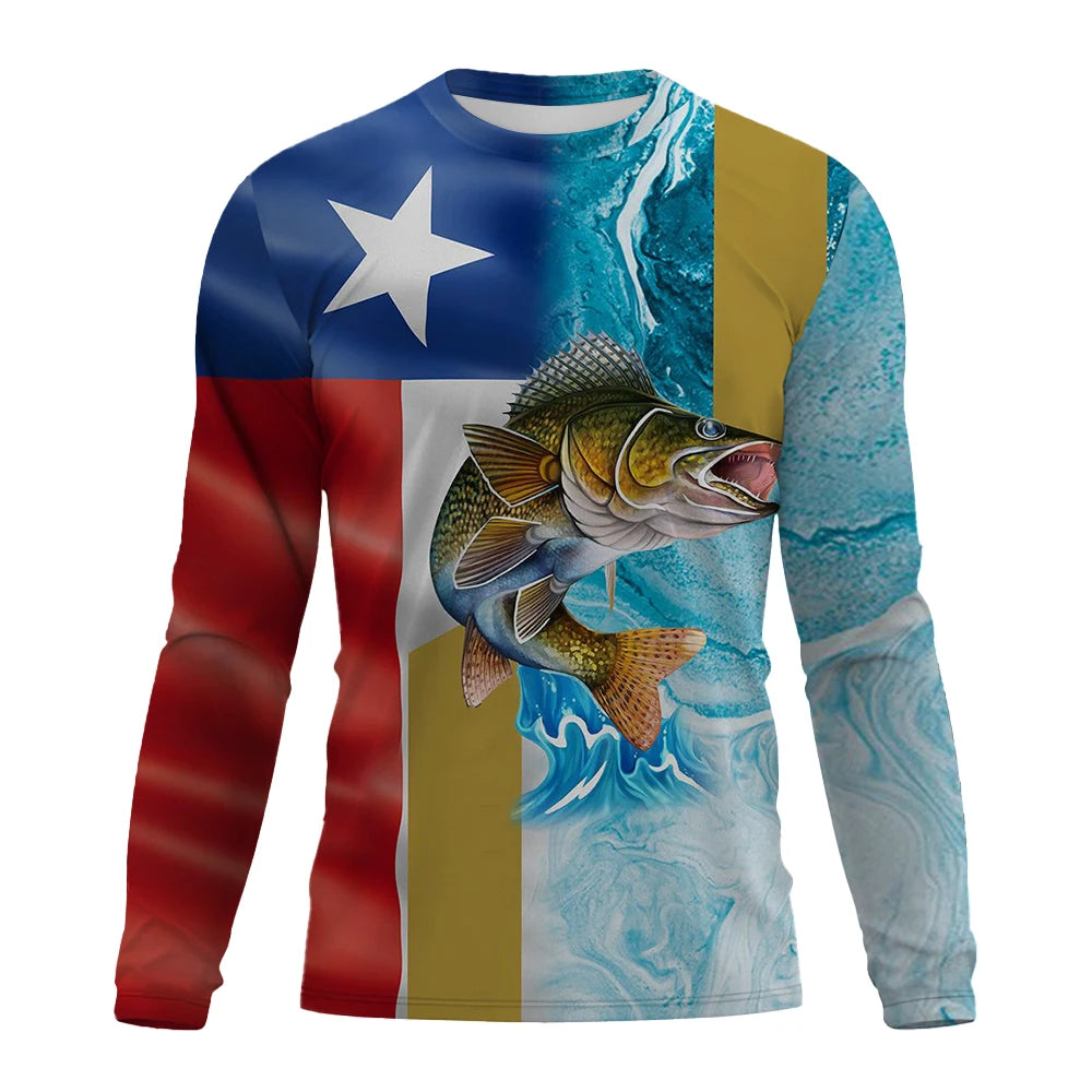 Men's T-Shirts Fishing Graphic 3D Print Tee Shirt Spring and Autumn Tops Fashion Casual Long sleevedfor Men Clothing XS-5XL