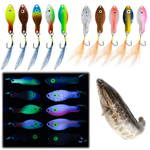 10Pcs Metal Blade Fishing Lures 360 Degree Rotating Crank Spinner Baits Feather Tail Spinner Spoon Hard Bait Fishing Accessories