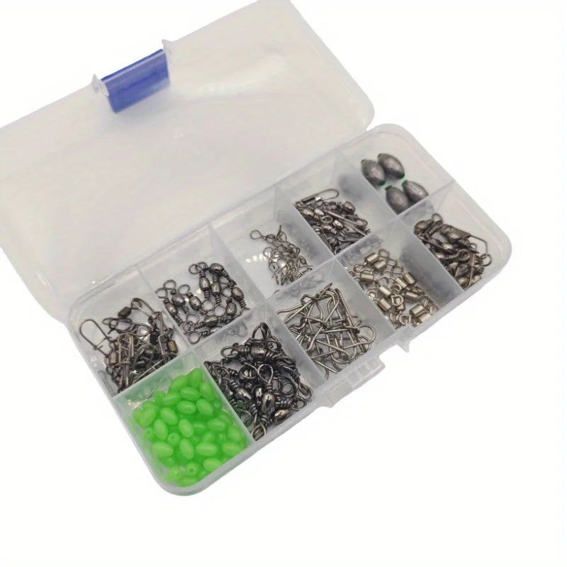 150Pcs fishing connector set, quick change spinner, egg lead, luminous beads