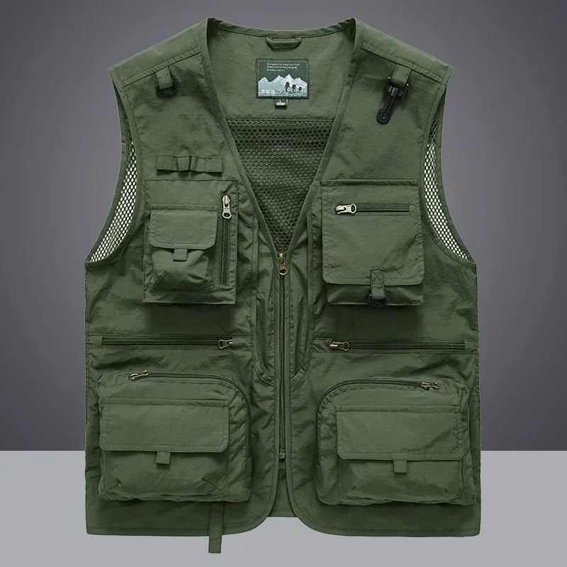 14 Pockets Summer New Men US Tactical Hiking Fishing Vest Mens Photographer Waistcoat Mesh Cargo Sleeveless Jacket Tool Vest 7XL
