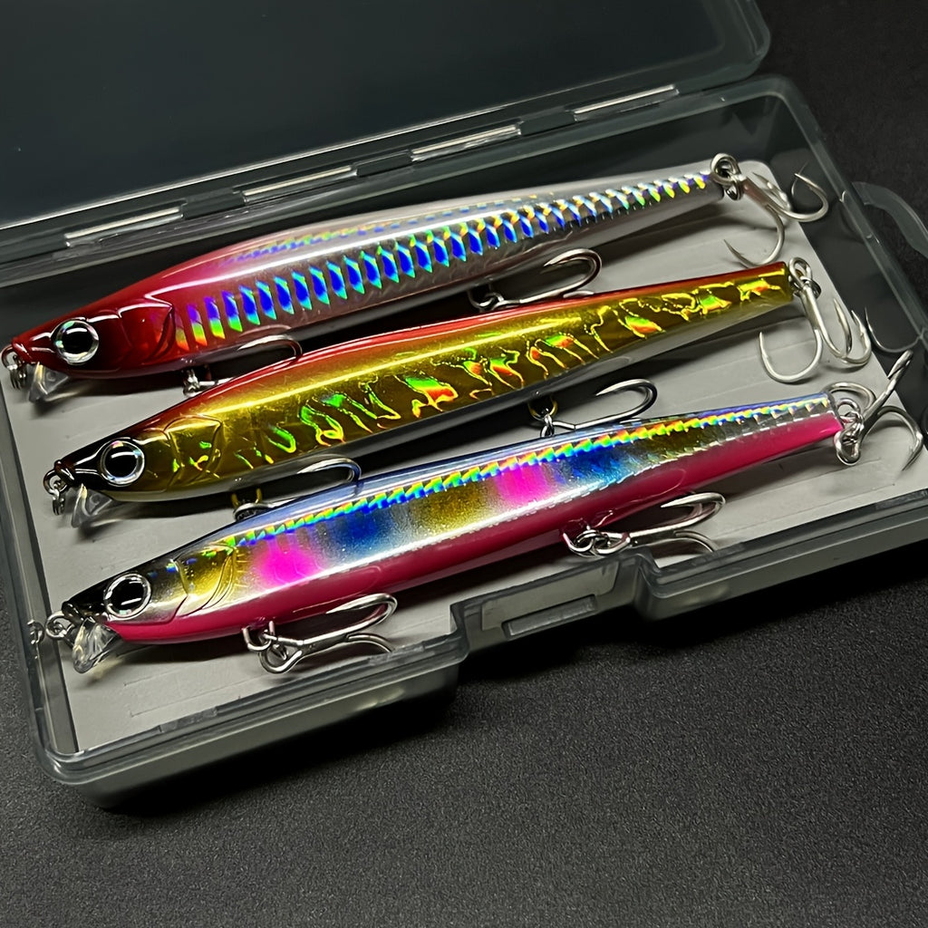3pcs Isca Pesca Minnow Fishing Lures, 1.5oz Heavy Weight Sinking Jerkbaits, High-Refractive-Index Polymer, Longcasting Artificial Bait for Seabass Trout, Saltwater Sea Bass Plastic Tackle