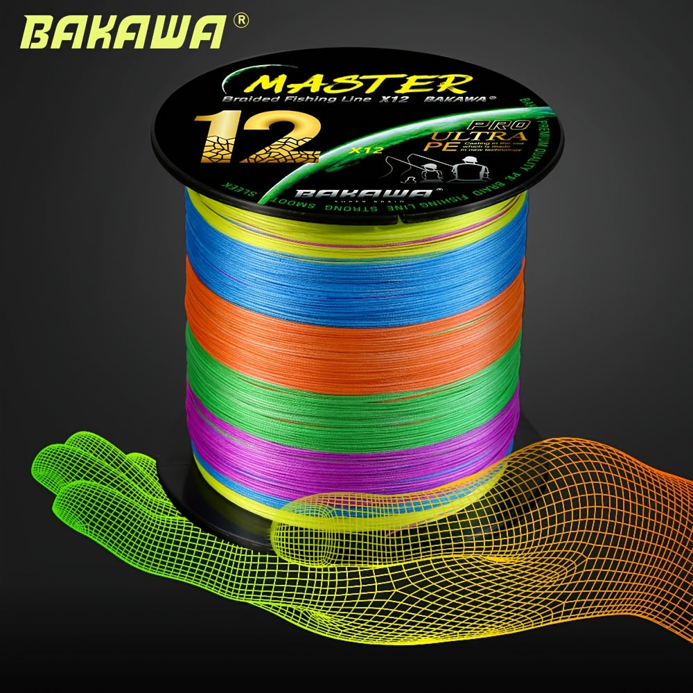 BAKAWA 12 Strands 500m/546yd Ultra-Smooth & Durable PE Braided Fishing Line - High-Vis Green/Yellow, Tangle-Free Design for Saltwater & Freshwater Fishing, Swivel & Line Weight System, Ideal for Carp, Bass, Trout, Sport Fishi