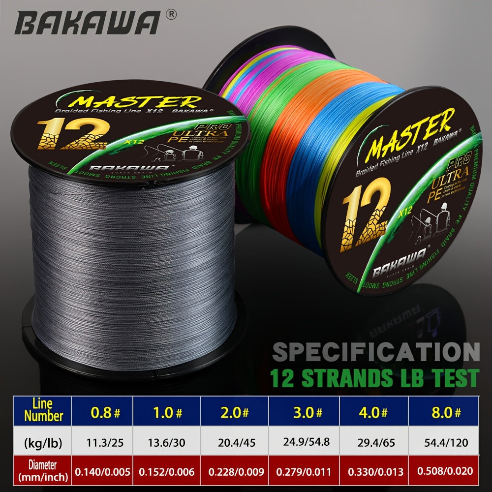 BAKAWA 12 Strands 500m/546yd Ultra-Smooth & Durable PE Braided Fishing Line - High-Vis Green/Yellow, Tangle-Free Design for Saltwater & Freshwater Fishing, Swivel & Line Weight System, Ideal for Carp, Bass, Trout, Sport Fishi