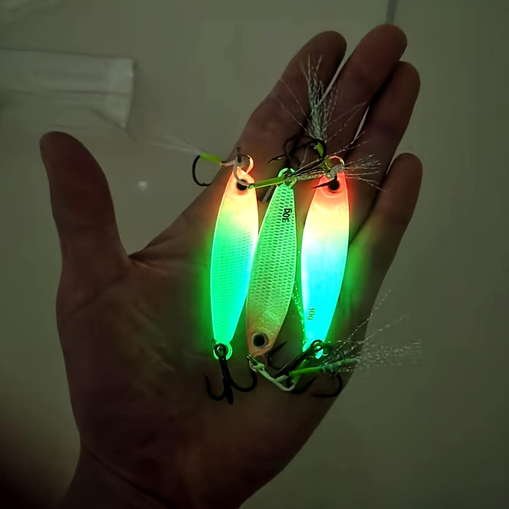 1set Glow-in-the-Dark Metal Jig Mixed Color Set, Saltwater Freshwater Fishing Bait with Realistic Scales and Silicone Skirt, Suitable for Night Fishing, Saltwater, Freshwater Bass, etc