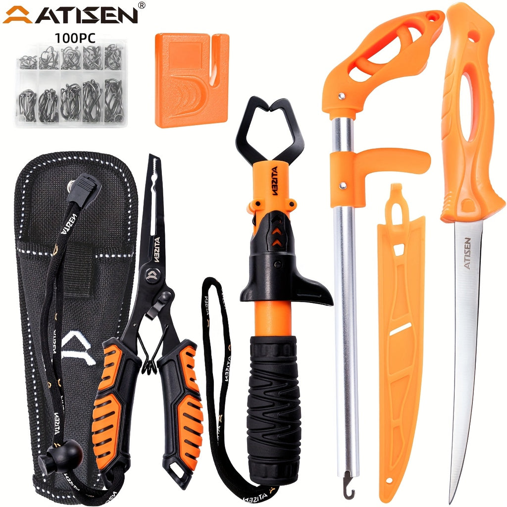ATISEN Pro Stainless Steel Fishing Fillet Knife Set, Fish Lip Gripper, Perfect for Filleting, Boning, Frozen Bait, Perfect Valentine's & Christmas Gifts, Fishing Gear, Fishing Accessories, Fishing Knife, Fishing Scale Removal