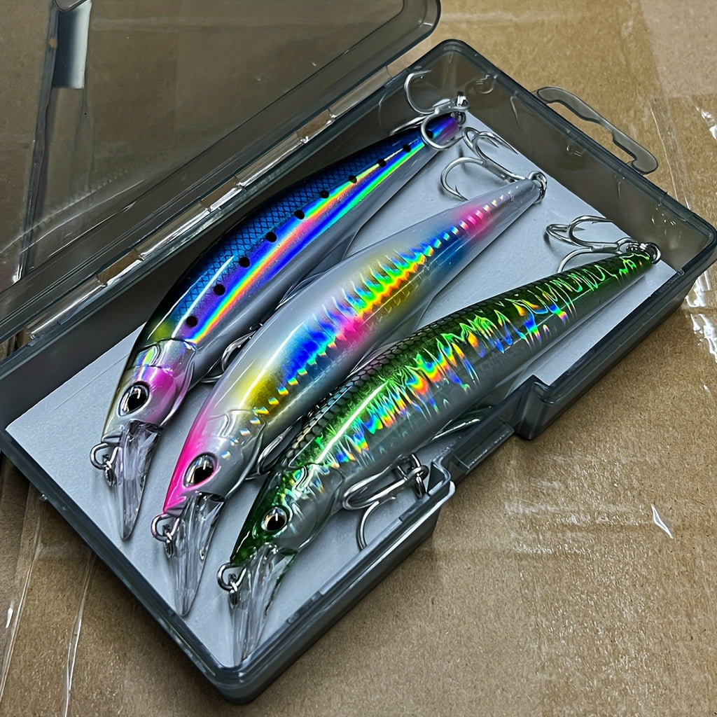 Saltwater Fishing Lures Kit Surf Fishing Striped Bass Lures Hard Bait Minnow Lures Jerkbait Fishing Lure Big Minnow Boat Fishing Deep Sea Fishing Bait Saltwater Large Bait for Big Fish Deep Sea Bass Tuna Spanish Mackerel 45g