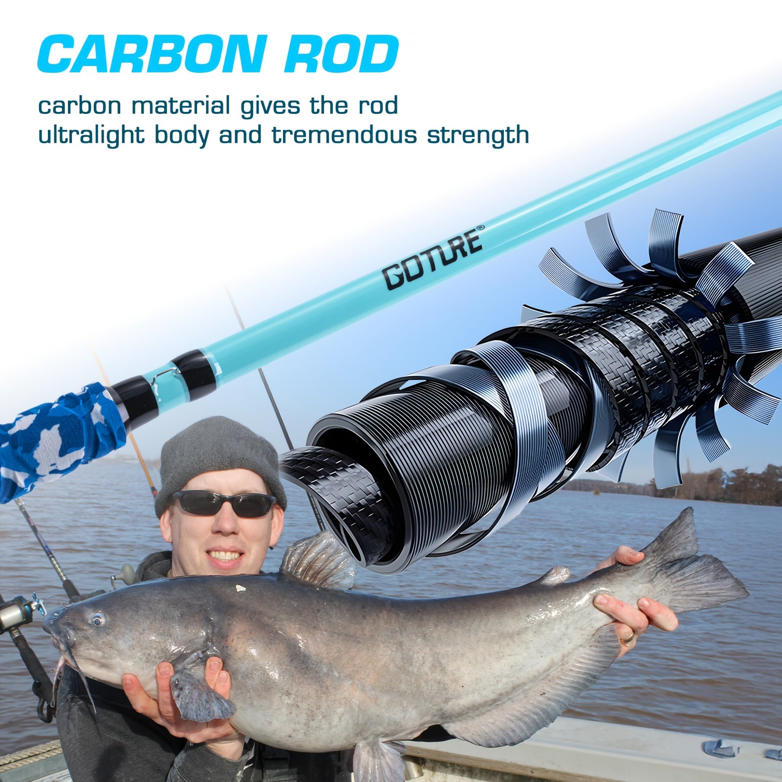 Goture 2pcs Catfish Fishing Rods - Heavy-Duty Carbon Fiber Construction, Medium Action (M) Fast Tip, Non-Slip EVA Grip Handle, Fluorescent Tip for Night Fishing - Freshwater & Saltwater Use - Ideal for Catfish, Bass, Trout -