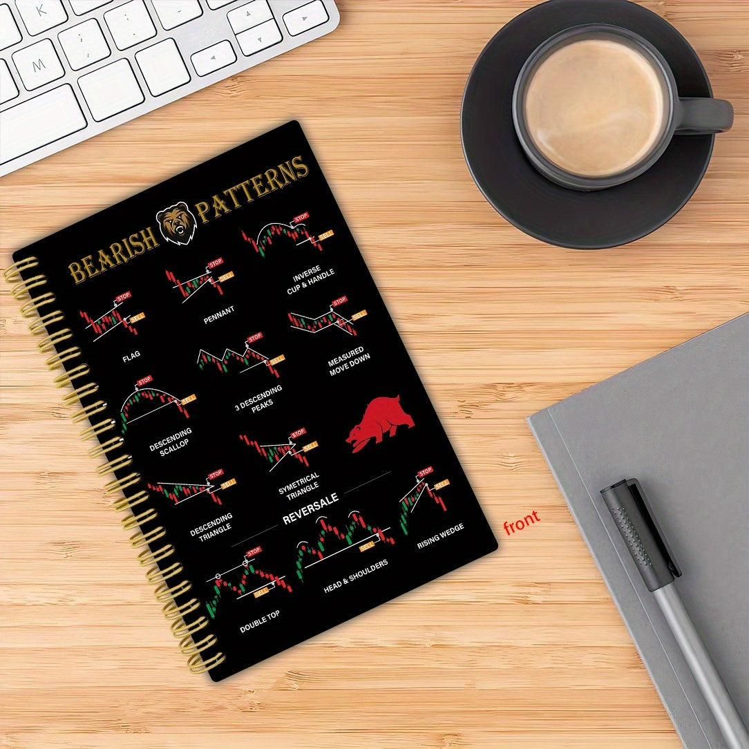 [Premium Trading Notebook] Premium Stock Market Trading Notebook - Spiral Bound Trading Journal with Bearish & Chart Patterns - 5.5x8.3 Inches - Smooth Writing Paper - Ideal for Day Traders, Investors & Financial Analysts - E