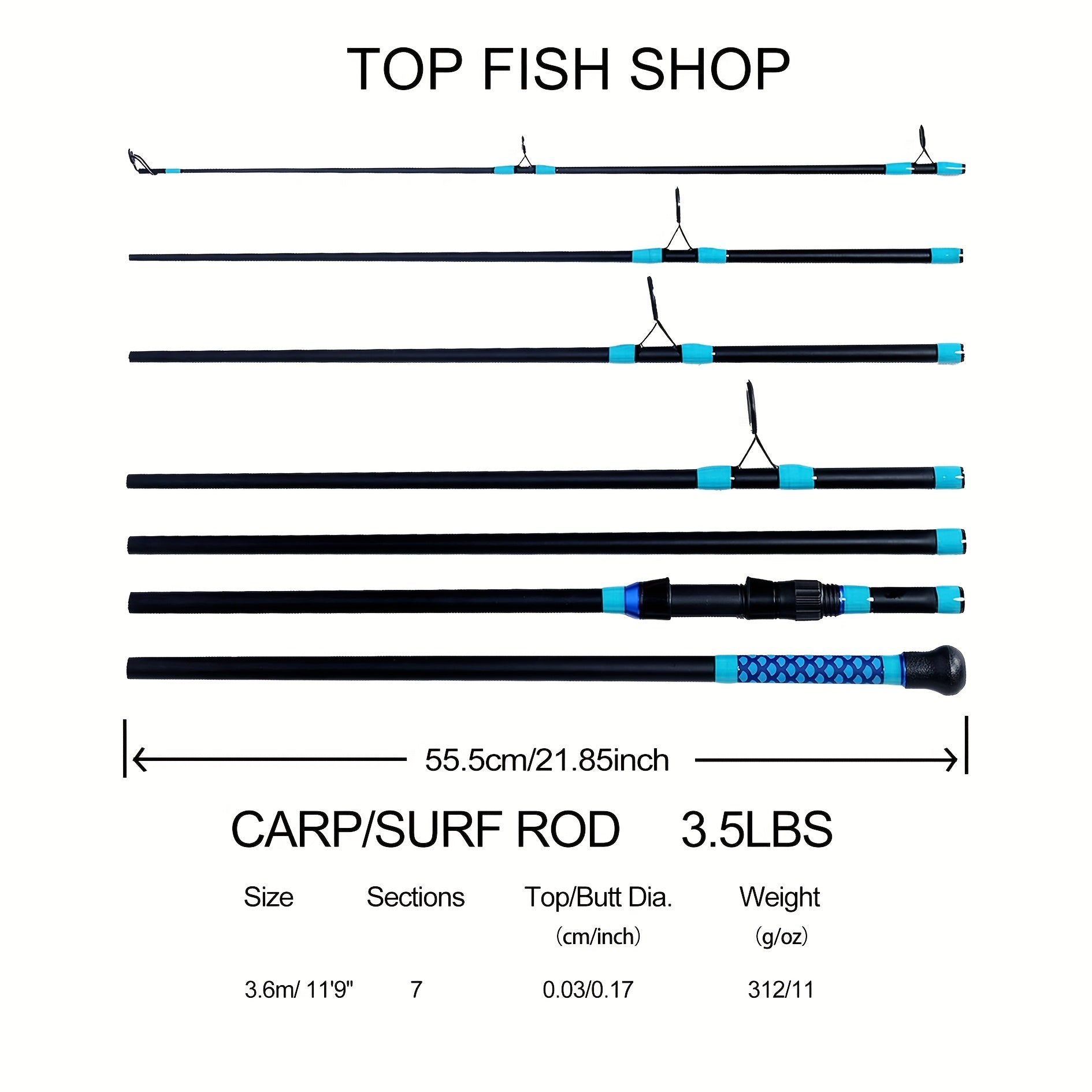 Top Portable Carbon Fiber Carp Fishing Rod, Surfing Rod, 3.6m/11.9ft, Ceramic Guide Ring, High Carbon Fiber, Strong Rod Body, Lightweight, Suitable for Various Waters Fishing, Insulated Material Handle, Comfortable Hand Feel