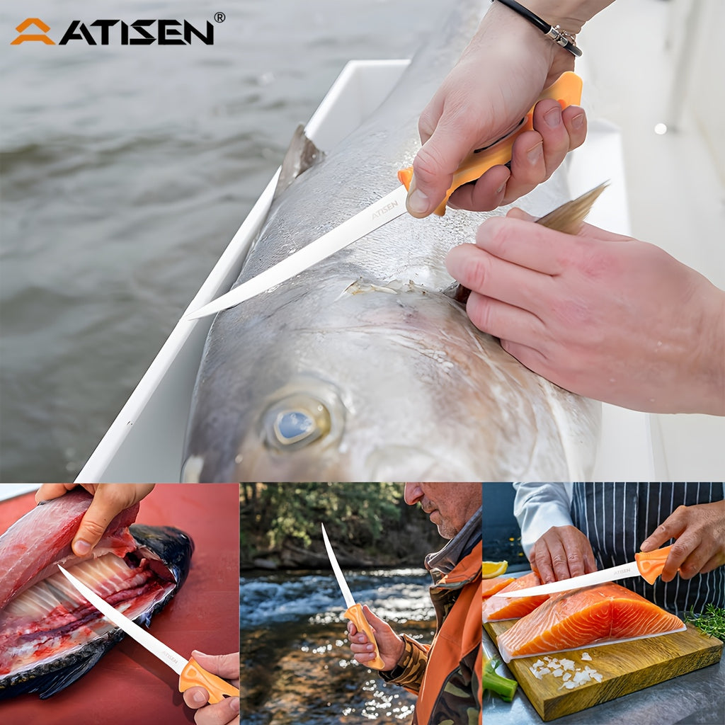 ATISEN Pro Stainless Steel Fishing Fillet Knife Set, Fish Lip Gripper, Perfect for Filleting, Boning, Frozen Bait, Perfect Valentine's & Christmas Gifts, Fishing Gear, Fishing Accessories, Fishing Knife, Fishing Scale Removal