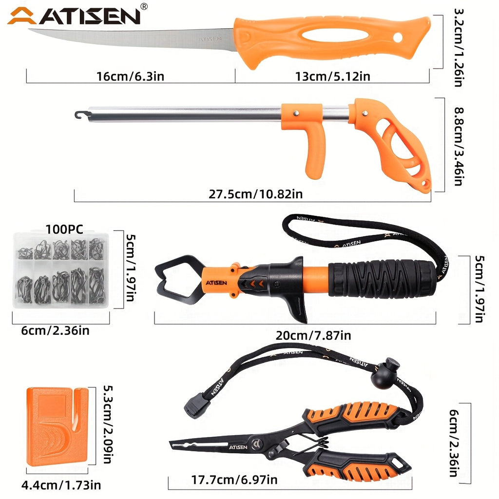 ATISEN Pro Stainless Steel Fishing Fillet Knife Set, Fish Lip Gripper, Perfect for Filleting, Boning, Frozen Bait, Perfect Valentine's & Christmas Gifts, Fishing Gear, Fishing Accessories, Fishing Knife, Fishing Scale Removal