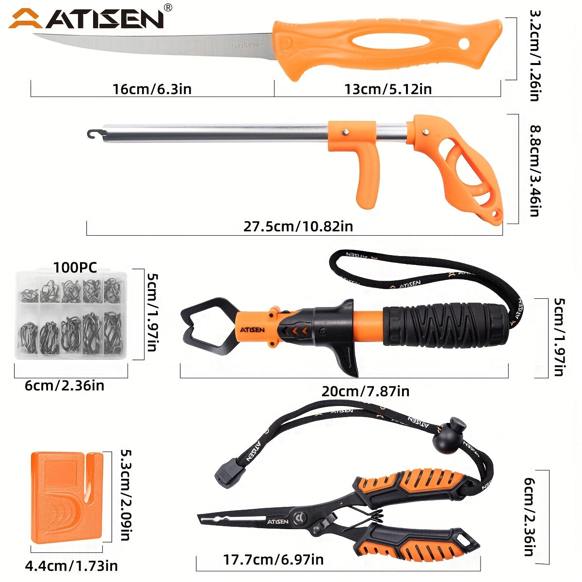 ATISEN Pro Stainless Steel Fishing Fillet Knife Set, Fish Lip Gripper, Perfect for Filleting, Boning, Frozen Bait, Perfect Valentine's & Christmas Gifts, Fishing Gear, Fishing Accessories, Fishing Knife, Fishing Scale Removal